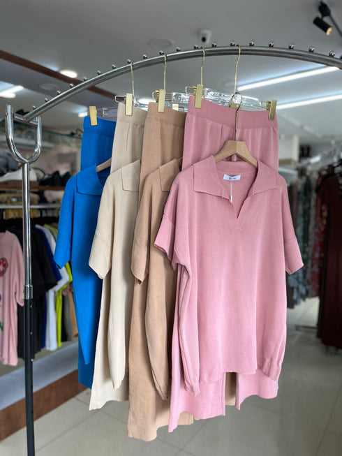 Pollo Collar Short Sleeves Pullover With Trousers Co-Ord Sets